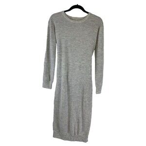 Modern Citizen Long Sleeve Sweater Dress Gray Bodycon Tie Waist Midi Ribbed Med